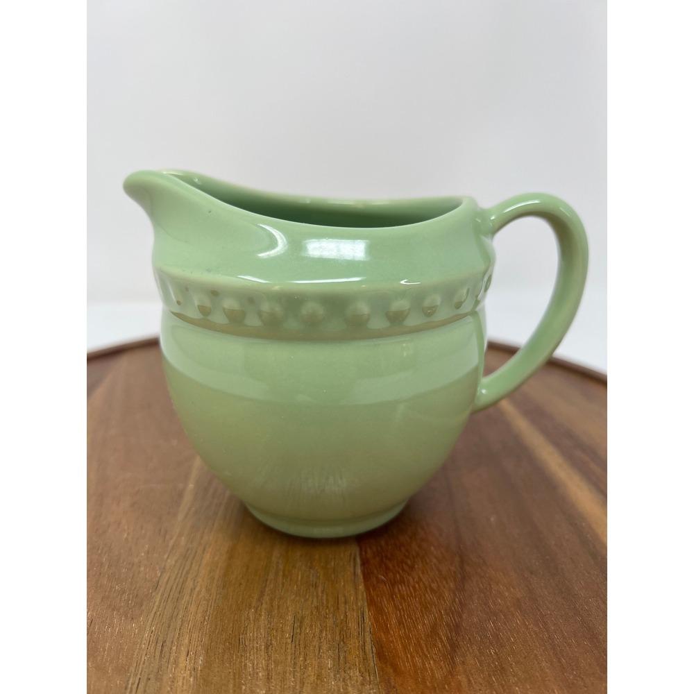 Sage Green Ceramic Creamer Pitcher with Beaded Trim Farmhouse Coffee Service‎